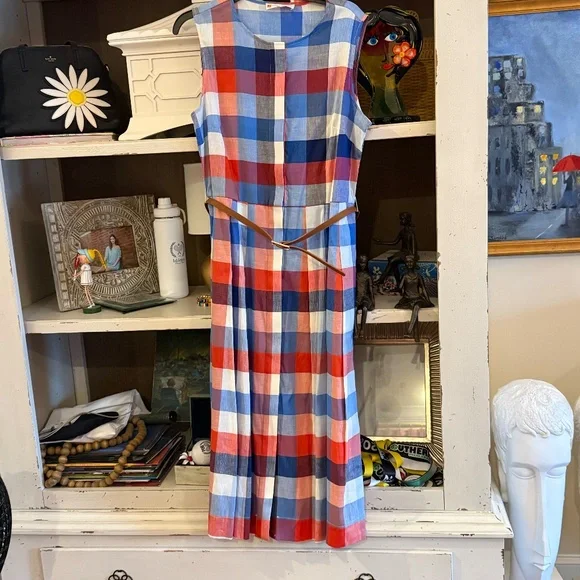 Jude Connally Large L Pauline stretch linen dress nwt plaid - Picture 5 of 7